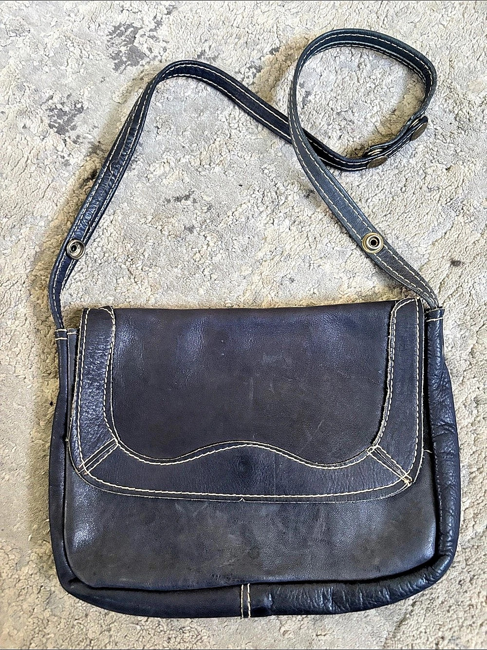 Vintage handmade  Crossbody Bag in Black Leather